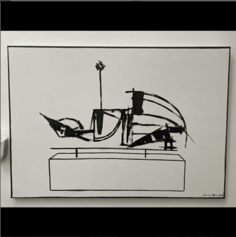 Cheval en position allongée- acrylique 110×80